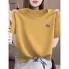 Novo design top amarelo soltinho emagrecedor, camiseta de manga curta para mulheres, tendência de verão da moda com estampa de meia manga