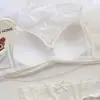 Ropa Interior Francesa Sedosa con Borde de Volantes para Niñas Ligera Transpirable Doble Tirante Sin Varillas Pequeña Recogida de Pecho Conjunto de Sujetador Verano