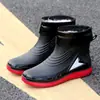 Bota de Chuva de Pesca com Fivela para Fazenda Masculina Curta Impermeável Boca Unisex Sapatos de Chuva Antiderrapante Obra Cozinha Com Veludo Quente