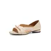 Sandalias cuadradas de punta abierta estilo francés para mujer, sandalias de verano sin talón, sandalias de moda maduras de piel de oveja de 2 cm
