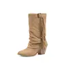 Comercio Exterior Transfronterizo Chica Picante Gamuza Punta Redonda Borla Pierna de Pantalón Botas 2026 Nuevas Tacón Grueso Tacón Alto Media Pantorrilla Botas para Mujer AliExpress