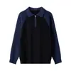 Suéter Masculino Europeu Tamanho Europeu com Meio Zíper e Gola Polo, Cor Color Block Outono e Inverno, Manga Raglan, Malha Base, Várias Cores em Estoque