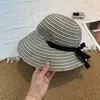 Nuevo Sombrero de Cubo de Ala Ancha con Lazo y Rayas para Mujer, Plegable, Protección Solar, Protección UV, Sombrero para el Sol para Exteriores
