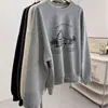 Moletom Cec Super Popular com Gola Redonda Feminino Outono e Inverno Estilo Coreano Jaqueta Oversize Sem Capuz Ins Tendência Estudante Top Solto