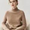 Suéter de Cashmere Macio e Aconchegante com Ombro Raglã para Mulheres, Outono e Inverno 2026, Tricô Gola Alta, Cor Sólida, Caimento Solto, Suéter Emagrecedor
