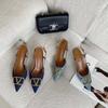 Estilo Casual Francés Realzando y Adelgazando Punta Afilada Zapatos de Tacón de Aguja Primavera y Otoño Nuevo Estilo Versátiles Sandalias de Mezclilla de Tacón Alto