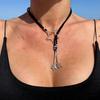 Colar com Pingente de Estrela com Franjas Desgastadas Estilo Retrô em Corda de Veludo Coreana Estrela de Cinco Pontas Vazada Artística Ins Personalidade Moda Versátil