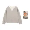 Traje de Invierno 2025 para Niñas Amybaby Nuevo Estilo Perezoso Sudadera de Dos Piezas Falsas Pantalones Anchos Grises