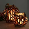 Linterna de Huracán Linterna Decoración de Patio Retro Americana con Cuerda Linterna Tejida de Mimbre Natural Decoración del Hogar Estilo Antiguo Wei Yan
