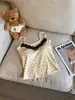 Camisola con Inserciones de Encaje de Puntos Veraniega Sexy para Chica Caliente Ropa Exterior Espalda Hermosa Top Corto sin Mangas