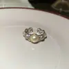 Anel aberto de ouro maciço 14k banhado com zircônia quadrada, coração de borboleta, pérola, anel simples e estiloso para o dedo indicador, joia para mulheres
