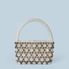 Bolsa feminina de praia com estampa de flores e miçangas, nova bolsa de primavera com contraste de cores, vintage, tecida à mão, para férias