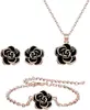 Conjunto de Collar, Aretes y Pulsera de Flor de Rosa, Juego de Joyería Chapado en Oro de 14K para Mujer, Directo del Fabricante