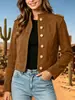 Nueva Chaqueta Corta de Motociclista para Mujer Transfronteriza Otoño/Invierno 2026 con Elementos de Diseño, Chaqueta de Trabajo de Ante, Estilo Vintage
