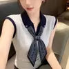 Bufanda de Seda de Bloques de Color de Moda Chaleco de Punto con Cuello Polo para Mujer 2026 Verano Nueva Prenda Exterior Camiseta sin Mangas Top Versátil