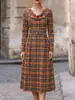 Otoño/Invierno 2026 Ropa Nueva Transfronteriza Europea y Americana para Mujer Estación Independiente de Amazon Vestido Largo a Cuadros Vestido Estampado para Mujer