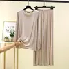 Conjunto de Pijama Feminino de Manga Longa e Calça Longa de Modal Novo para Primavera e Outono, Camiseta de Gola Redonda, Conjunto de Loungewear Plus Size