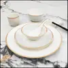 Juego de Vajilla para Hotel Cerámica Vajilla para Restaurante Plato para Banquetes de Club Juego de Cuatro Piezas con Borde Dorado Cuchara para Servir