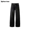Jeans Bootcut Lavado Retro Pesado 14,8 oz 2021F Calças Casuais Retas Simples Soltas Caídas Comprimento Total