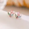 Brincos de Tulipa com Turmalina Banhados a Ouro Rosa Prata de Lei S925 Yilu Prata Pequenos Modernos Frescos Elegantes Exquisitos