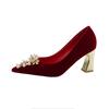 Salto Alto Vermelho para Casamento Feminino 2023 Novos Sapatos de Gaze Borgonha Sapatos de Noiva. Grande Quantidade, Elegante e Elegante
