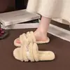 Nuevas Pantuflas Peludas para Mujer Estilo 2026 para Usar al Aire Libre en Otoño e Invierno, Suela Plana, Forro de Felpa, Cálidas, Deslizables de Una Tira para el Hogar