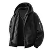 Inverno 2026 Novo Estilo Americano Jaqueta de Couro Falsa Duas Peças Estilo Piloto com Capuz Solta de Couro PU Roupa Exterior Cool Espessada