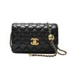 Bolso de Cuero Genuino de Lujo Ligero para Mujer, Bolso de Mujer Estilo Acolchado Pequeño Fragante a la Moda con Cadena de Bolas Doradas, Cruzado, de Un Solo Hombro, Bolso Cuadrado Pequeño Versátil