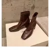 Botas Martin estilo Grape Mom retro francés, botines elásticos ajustados de punta cuadrada para mujer, elegantes botas color nude de tacón alto, botines de tacón grueso