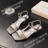 Romance Francês~Sandálias de Salto Alto de Couro Bovino de Primeira Camada para Mulheres, Sapatos de Moda de Couro Genuíno com Uma Tira para Mulheres