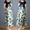 Vestido de Verão 2026 Novo Estilo com Babados, Solto, Chiffon Estampado, Design em Jeans, Suspensório, Comprimento Médio