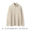 Camiseta base de punto simple para mujer 100% cachemira pura, suéter holgado, nuevo jersey grueso de cuello alto con cremallera para otoño e invierno