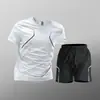 Traje Deportivo de Secado Rápido para Hombre, Verano Hielo Seda Manga Corta Pantalones Cortos Camiseta Ropa para Correr Exportación Transfronteriza Venta al por Mayor de Fábrica
