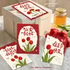 Cartão de Dia das Mães Elegante em Tons Vermelhos Mãe Eu Te Amo Cartão de Bênção Flores Bolo Frutas Caixa de Presente Cartão de Decoração