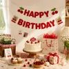 Bandera de Feliz Cumpleaños con Temática de Cereza y Pancarta de Letras Rojas para Decoración de Fiesta Infantil Picnic Decoración de Foto Estilo Ins