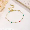 Collar de Acero Inoxidable con Piedras de Zirconia de Colores para Mujer, Tobillera de Moda Versátil, Pulsera Nueva de Acero de Titanio Estilo Ins, Oro de 18K