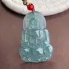Jadeíta Azul Hielo Natural Grado A, Oro de 18 Quilates de Alta Gama Incrustado con Plata 925, Rodeado de Pedrería, Diseño Sencillo de Guanyin, Pieza Única