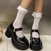 Sapatos Mary Jane de Couro com Solado Grosso Estilo Francês para Mulheres, Novo Estilo Primavera 2026, Mocassins Chunky de Salto Alto com Bico Redondo Estilo Britânico Retro