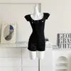 Camiseta Feminina Manga Curta Decote Quadrado Decotado Pure Desire Verão Estilo Garota Apimentada Slimming Camada Base Senso de Design Estilo Curto Faz o Peito Parecer Maior Top