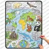 Manta con diseño de mapa de animales transfronterizo, hecha a medida, superventas en Amazon para niños y adultos, manta para pintar y garabatear a mano DIY