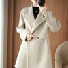Nuevo abrigo de lana de doble cara 100% lana para otoño e invierno, de longitud media, hombro recto, chaqueta de trabajo para mujer, corte en A, adelgazante y moderno