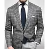 Blazer de Xadrez Masculino de Linha Única com Dois Botões Personalizado para Exportação Transfronteiriça, Blazer Casual Slim Masculino