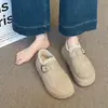 Zapatos tipo Birkenstock de suela gruesa, forrados de felpa, modernos y cálidos, modelo nuevo invierno 2026, botines bajos sin cordones, zapatos de algodón, mocasines