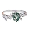 Anillo de Plata S925 con Borde de Ágata en Forma de Gota, Rama y Hoja, Moda Popular Transfronteriza, Estilo de Nicho