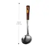 Espátula e Colher de Sopa de Aço Inoxidável, Espátula Doméstica de Aço Inoxidável com Cabo de Grão de Madeira Imitação, Espátula para Fritar, Colher de Sopa, Escumadeira Atacado