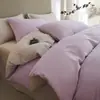 Conjunto de Quatro Peças Liso Colorido Espesso Escovado 100% Algodão Classe A Outono e Inverno, Conjunto Simples Amigo da Pele Quente Combinação Bicolor