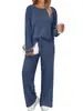Conjunto de Pantalones Rectos Casuales de Moda para el Hogar Transfronterizo Nuevo Otoño/Invierno 2026, Atuendo Elegante de Dos Piezas de Canalé Holgado con Cuello en V