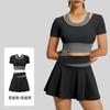 Traje Deportivo de Running Juyitang de Alta Elasticidad Nude con Bloques de Color Imitación de Dos Piezas Traje Anti-Exposición para Mujer