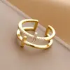 Anillo Abierto de Doble Capa con Cruz Chapado en Oro de 18k para Mujer Diseño de Nicho Estilo Frío de Ins Moda Anillo Multiusos Sin Color