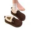 Sapatos Birkenstock peludos de sola grossa totalmente cobertos cor de pinho novo estilo outono e inverno para mulheres, sapatos de algodão tipo pão com forro de veludo, calçados para uso externo, botas de neve